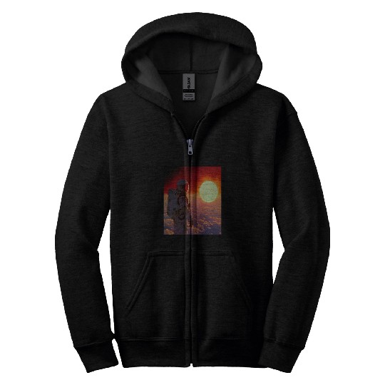 Retro 1990s Japanese Anime Space Astronaut Sun Rising Art Zip Hoodies