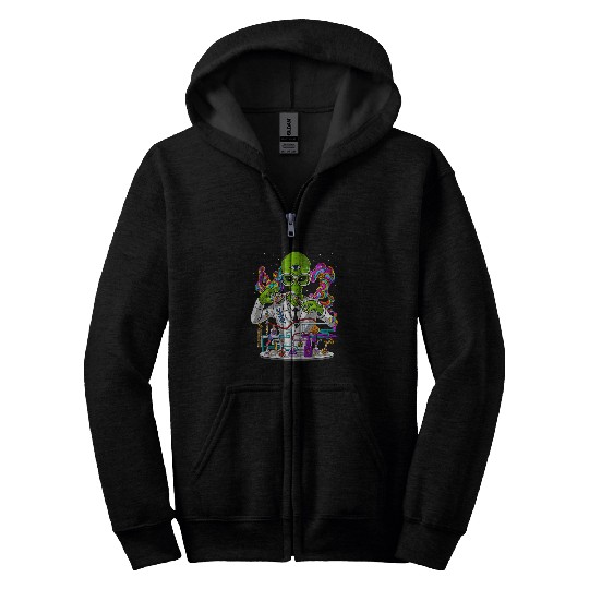 Aliens UFO Space Alien Scientist psychedelics Laboratory Science Zip Hoodies