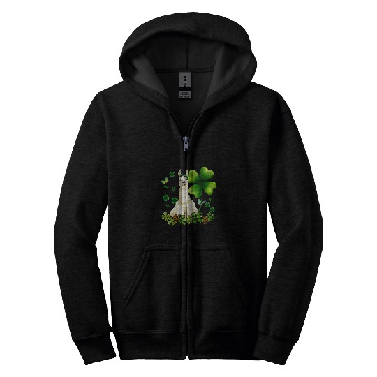 Llama Pet St Patricks Day Llama Green  Shamrock Womens Zip Hoodies