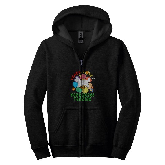 Peace Love And Yorkshire Terrier Flowers Peace Symbols Zip Hoodies