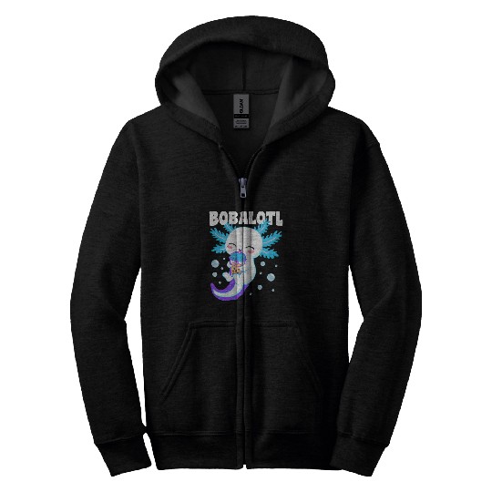 Axolotls Pet Bobalotl Salamander Axolotls Drinking Boba Tea Bubble Milk Zip Hoodies