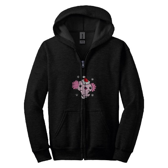 Axolotls Pet Christmas Hat Mexican Salamander Axolotls Zip Hoodies
