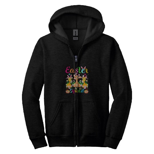 Giraffe Pet Bunny Egg Hunt Squad Giraffe Easter Squad Family Matching Zip Hoodies