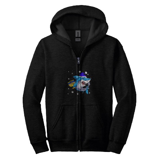 Shark Pet Jewish Shark Menorah Funny Hanukkah Chanukah Animal Gifts Zip Hoodies