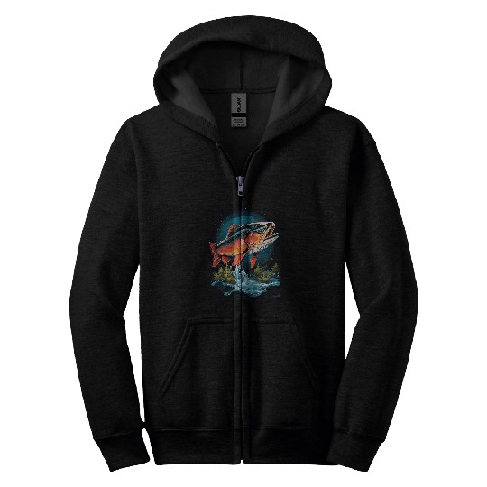 Fishing Fun Fly Fishing Arctic Char Brook Trout Fish 10 Zip Hoodies