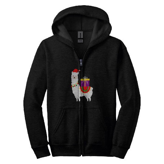 Llama Pet Christmas Santa Hat Animal Graphic Alpaca Lover Zip Hoodies