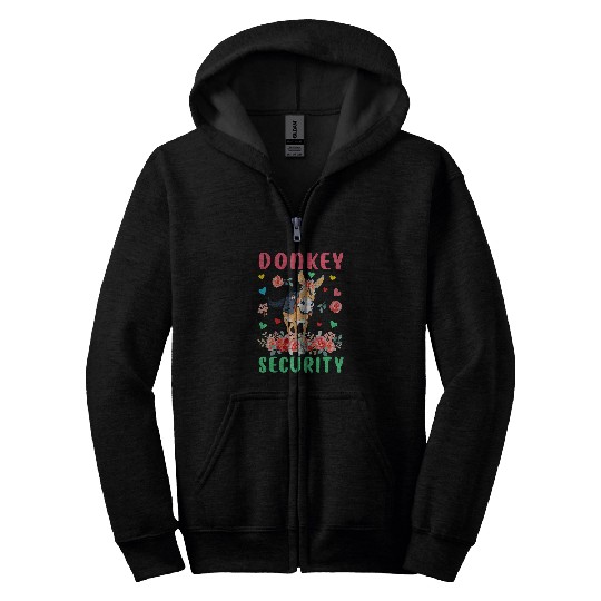 Donkey Pet Security Cute Flowers Donkey Funny Famer Farm Animals Zip Hoodies