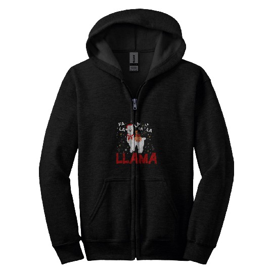 Llama Pet Funny Fa La La Llama Santa Christmas Pajama Party Matching Zip Hoodies