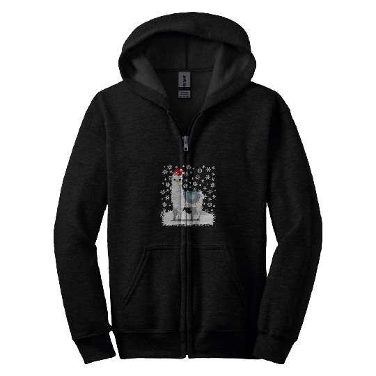 Llama Pet Christmas Llama Alpaca Snowflakes Women Men Kids xmass Zip Hoodies