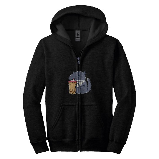 Anteater Pet Kawaii Anteater Drinking Boba Tea Zip Hoodies