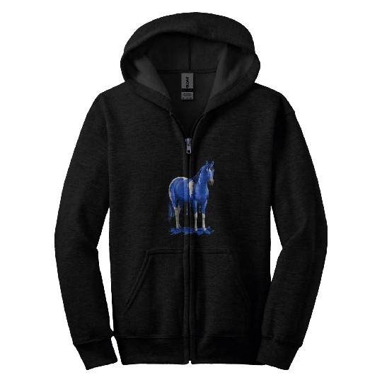Horse Pet Funny Royal Blue Pinto Dripping Wet Paint Horse Zip Hoodies