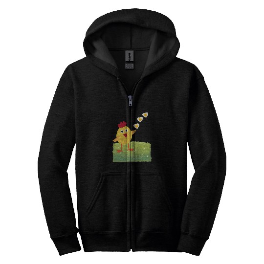 Chicken Pet Lover Design with Fried Egg Hearts Zip Hoodies