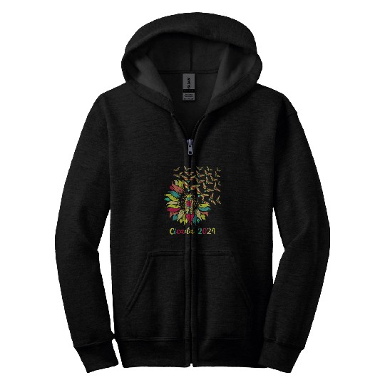 Sunflower Flying Cicada Insect Great Eastern Brood X Cicada Zip Hoodies