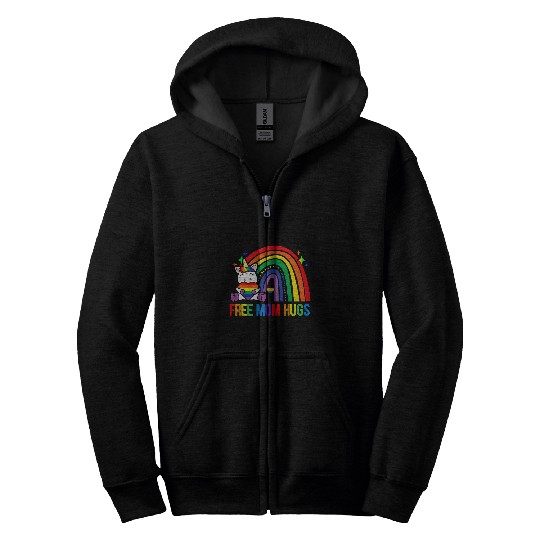 Unicorn Pet  Mom Hugs Funny Unicorn Gay LGBT Pride Month 3 Zip Hoodies