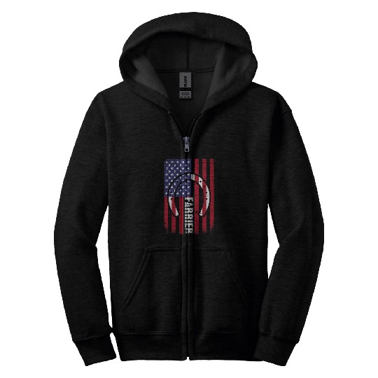 Horse Pet Distressed Farrier Horseshoe American Flag 4th Of July Zip Hoodies