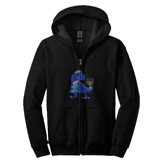 Dinosaur Pet Menorah Ugly Dinosaur Hanukkah Jewish Trex Boys Kids Zip Hoodies