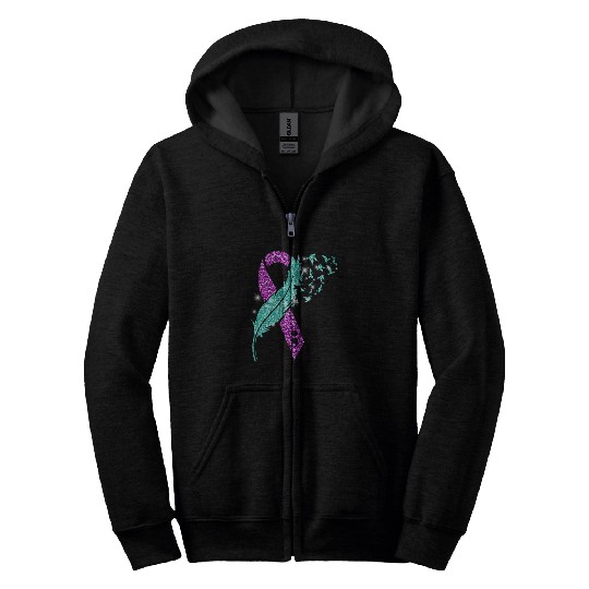 suicides Prevention 988 Ribbon Feather suicides Prevention Awareness You Matter Purple Teal Zip Hoodies