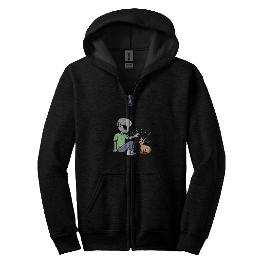Aliens UFO An Alien Petting A Cat Cute Cat Mom Dad Pet Lovers Costume Zip Hoodies