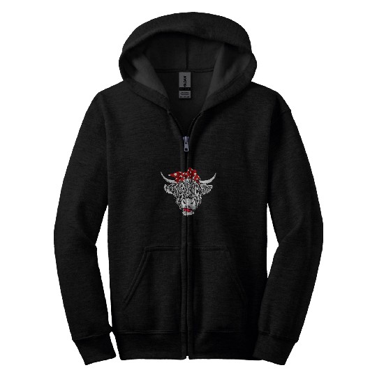 Cow Pet Messy Highland Cow Bandana Not Today Heifer Western Animals Zip Hoodies
