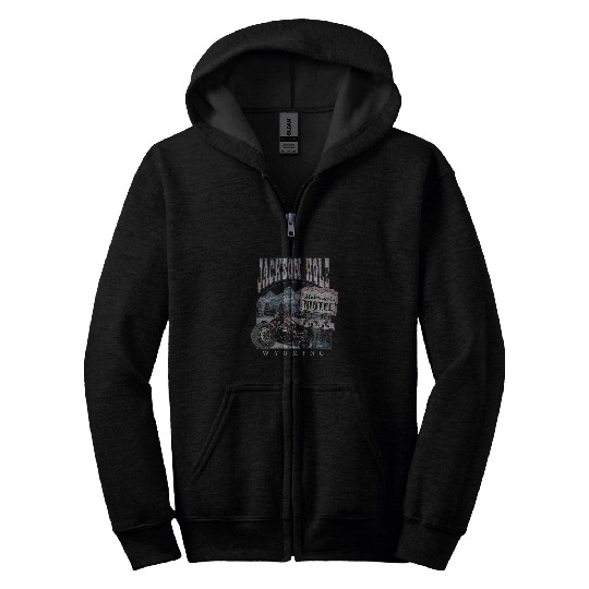 Jackson Hole Wyoming Motorcycle Motel Zip Hoodies