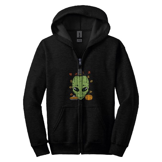 Aliens UFO Thanksgiving Alien Pilgrim Funny Fall Autumn ET UFO Space Zip Hoodies