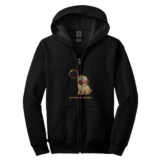 Total Solar Eclipse April 8 2024 Totality Dog Pug Zip Hoodies