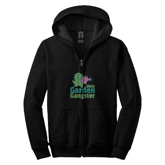Dinosaur Pet Little Garden Gangster Cute Dinosaur Gardener Zip Hoodies