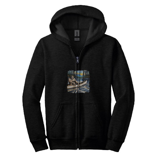 Bigfoot Pet Funny Sasquatch Fishing Catching Fish Lake Bigfoot Fishermen Zip Hoodies
