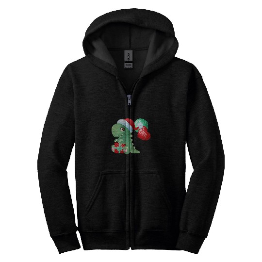 Dinosaur Pet Cute Christmas Kids Dinosaur with balloons Zip Hoodies