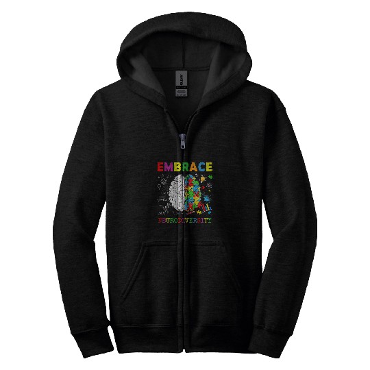 Autism Puzzle Neurodiversity Brain Embrace ADHD Autism Awareness Kids Zip Hoodies