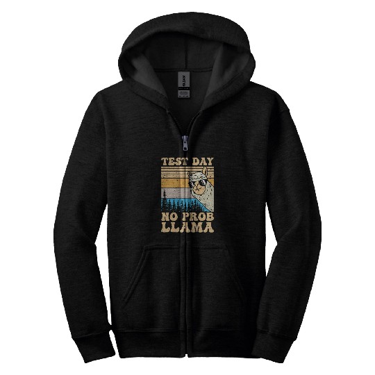 Llama Pet Test Day No Probllama Llama Teacher Testing Day Gifts Zip Hoodies
