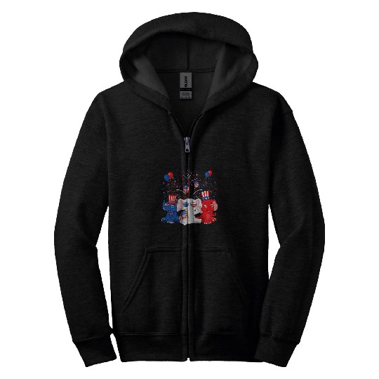 Elephant Mammal Funny Red White Blue Elephant USA Flag Patriotic 4th Of July Zip Hoodies