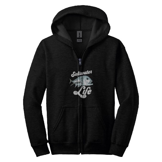 Fishing Fun Saltwater Life Angler Hobby Fish Ocean Deep Sea Fishing Zip Hoodies