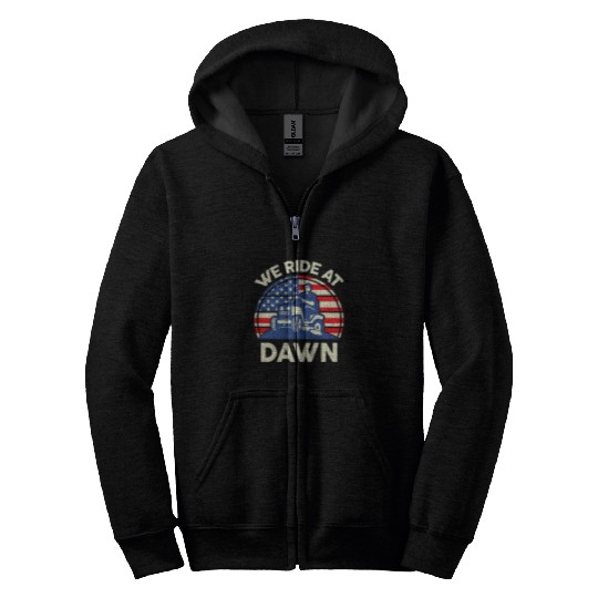 Lawn Mower Fun Mens LawnMowing We Ride At Dawn LawnMower Zip Hoodies