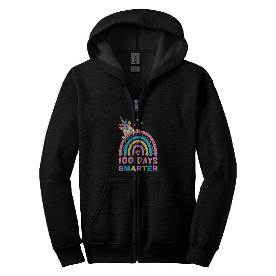 Unicorn Pet 100 Day of School Teacher 100 Days Smarter Unicorn Rainbow Zip Hoodies