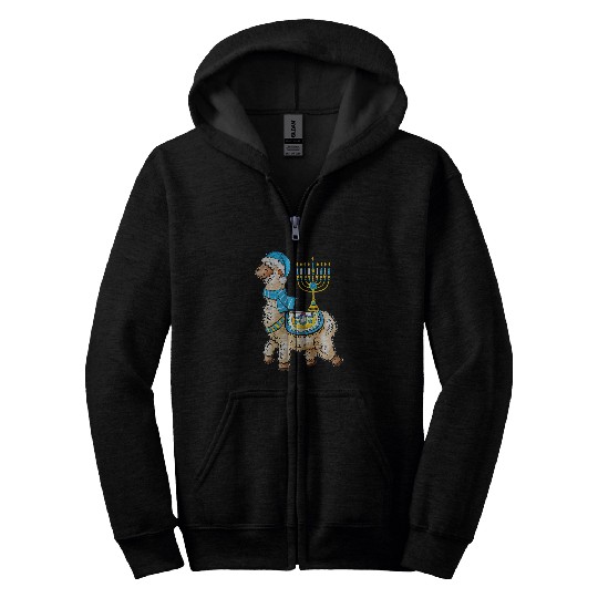 Llama Pet Funny Hanukkah Llama Pajama Menorah Cute Alpaca Chanukah Zip Hoodies