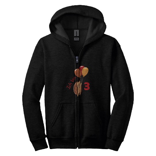 Hedgehog Pet Kids Ich bin 3 Hedgehogs Balloon 3rd Birthday Year Childrens Birthday Party Zip Hoodies