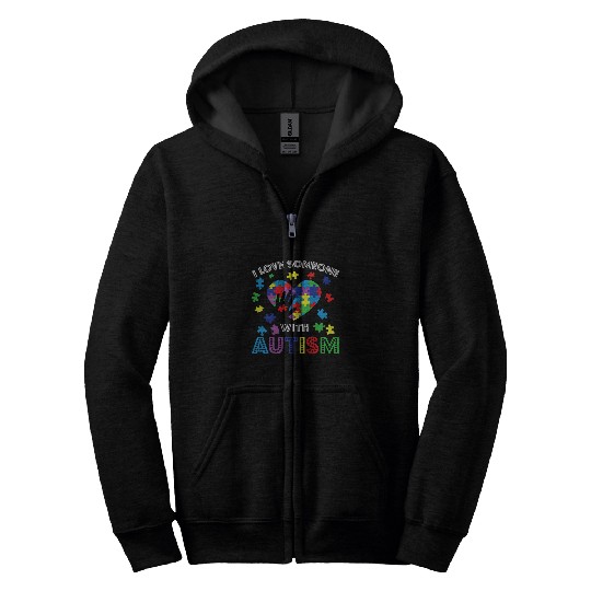 Autism Puzzle I Love Someone with Autism Puzzle 2ADHD Zip Hoodies