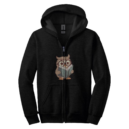 Book Fun Cute Owl Reads Book Reading Bookworm Library Book Lovers Zip Hoodies