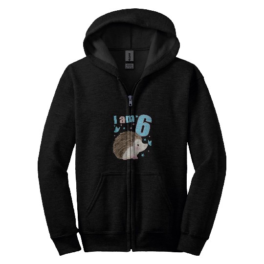 Hedgehog Pet Kids 6 Years old 6 birthday outfit Boy girl Hedgehog Zip Hoodies