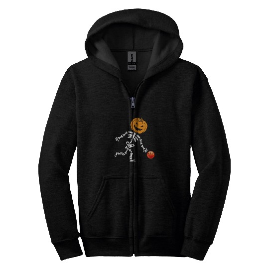 Discover Sport Bowling Cute Pumpkin Skeletons Bowling Player Halloween Costumes Zip Hoodies