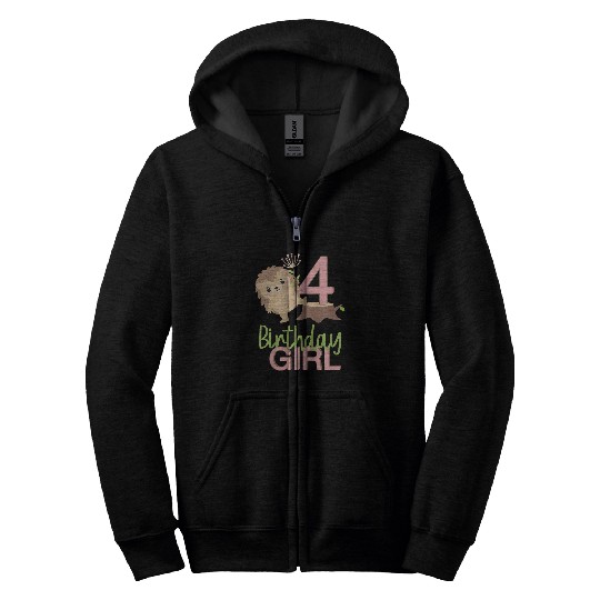 Hedgehog Pet Kids Hedgehogs 4 Years Old Woodland Forest Animal Birthday Party Zip Hoodies