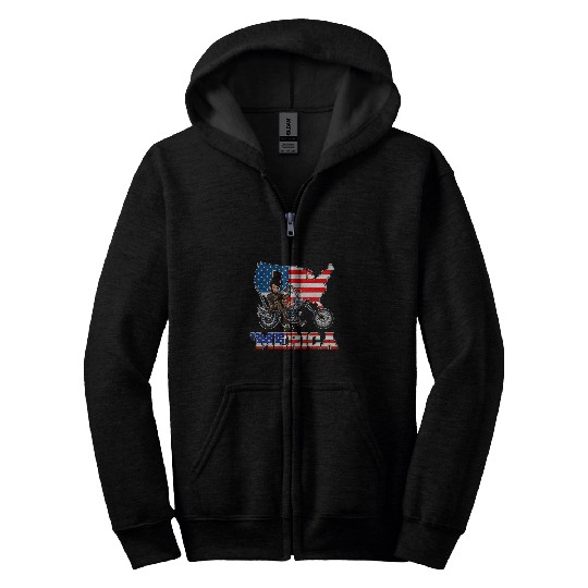 Merica Abraham Lincoln Motorcycle 4th Of July Patriotic Zip Hoodies