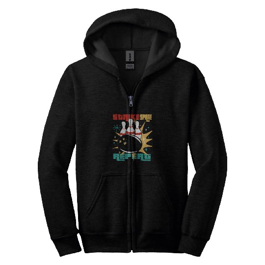 Discover Sport Bowling Strike Spare Repeat Bowling On Bowling Lane With Balls Zip Hoodies