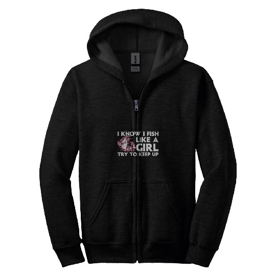 Fishing Fun For Women Girls Trout Angler Bass Fish Hunting Zip Hoodies