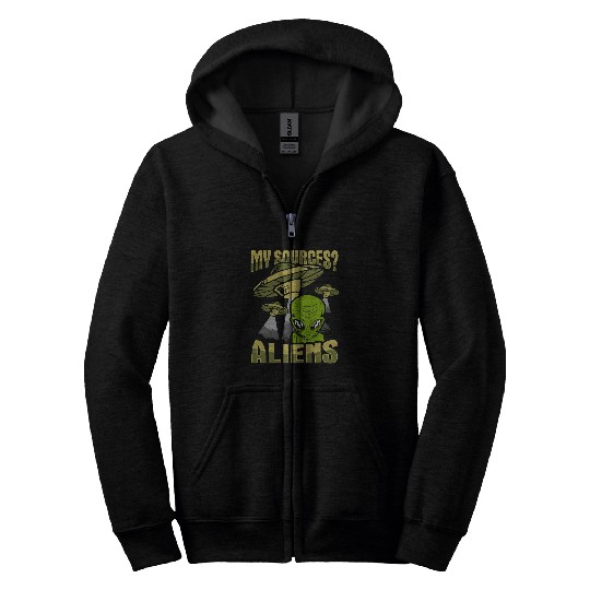Aliens UFO Funny Conspiracy Design for an Alien Theorist Zip Hoodies