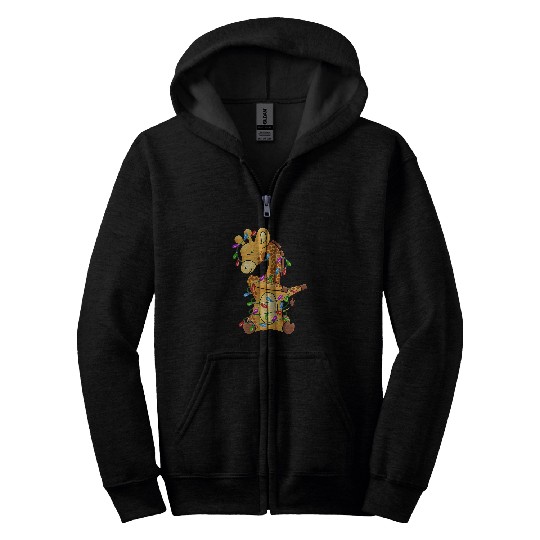 Giraffe Pet  Giraffes Christmas Tree Lights Zip Hoodies