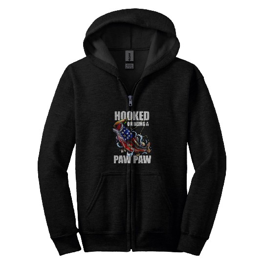 Fishing Fun hooked on being a paw paw american flag bass fish fishing Zip Hoodies