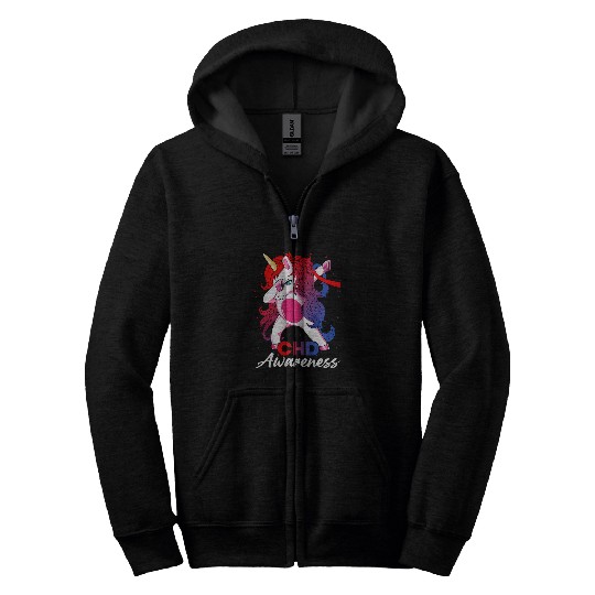 Unicorn Pet  Unicorn With Red Blue Ribbon CHD Awareness Month Zip Hoodies