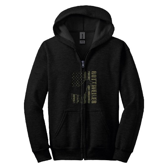 Rottweiler USA American Flag Camouflage Dog Owner Zip Hoodies